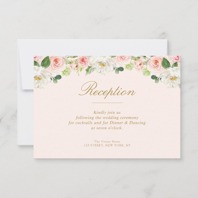 lovely pink blush flowers wedding reception card (Front)