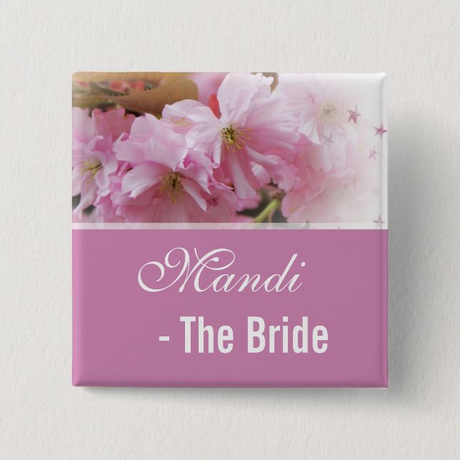 Lovely pink cherry blossom  spring wedding bride button (Front)