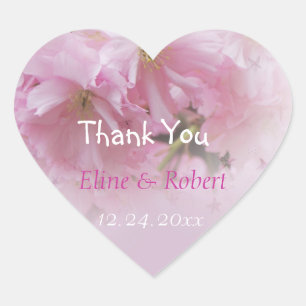 Lovely pink cherry blossom spring wedding favor heart sticker