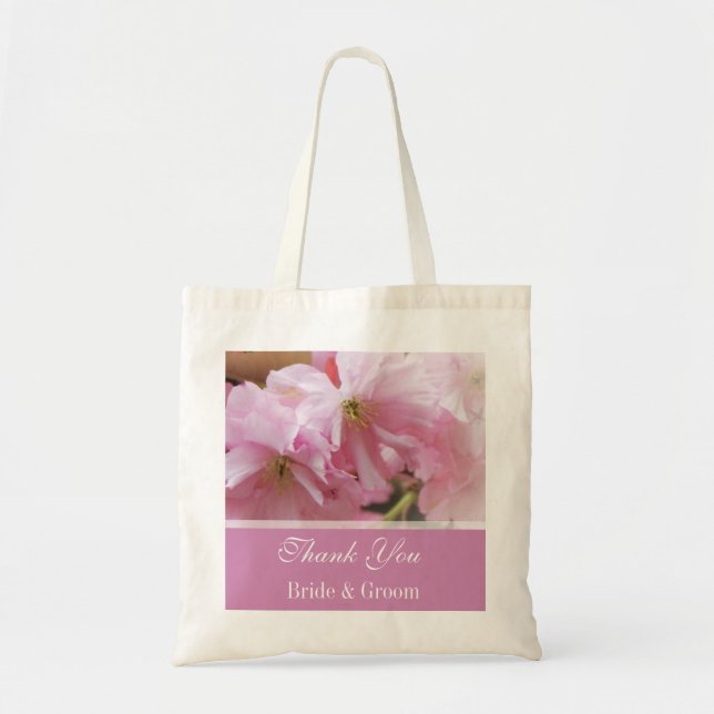 Lovely pink cherry blossom  spring wedding favor tote bag (Front)