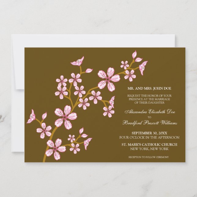 Lovely Pink Cherry Blossom Wedding Invitation (Front)