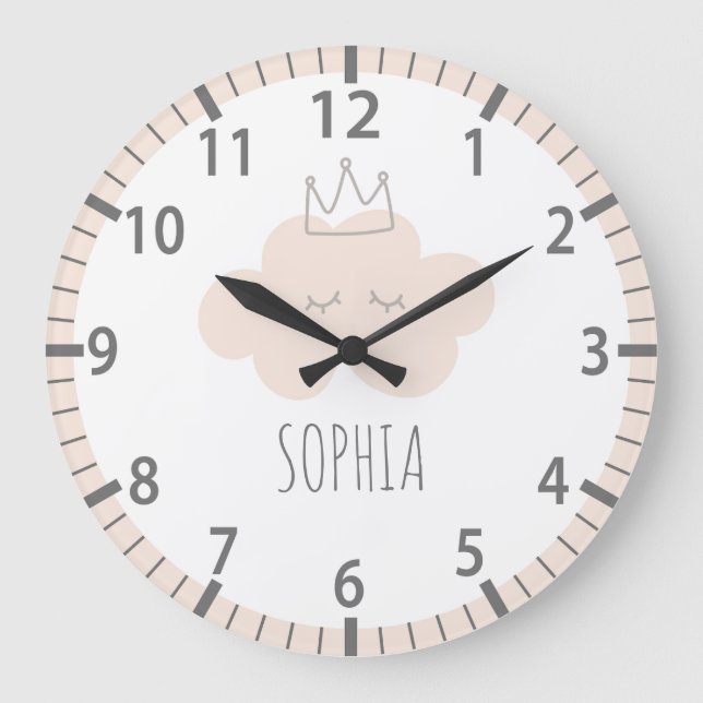 Lovely Pink Cloud Nursery Wall Clock (Front)