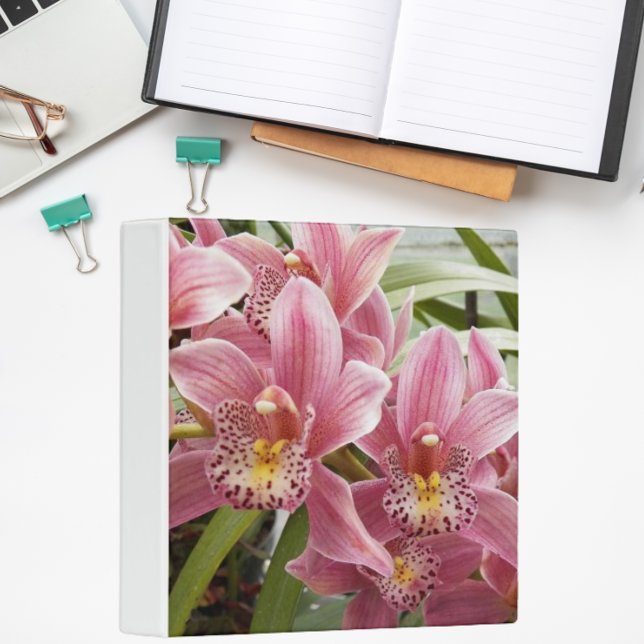 Lovely Pink Cymbidium Orchids Floral 3 Ring Binder (In Situ Office)