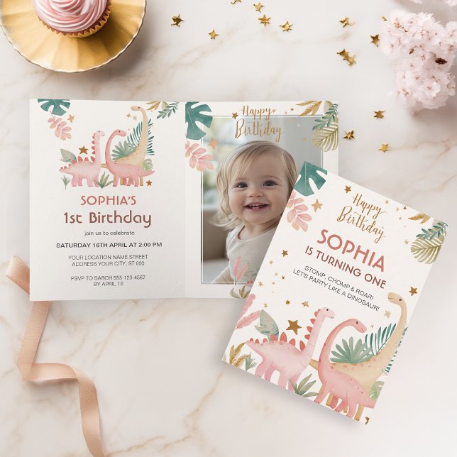 Lovely Pink Dino Folded Invitation (Creator Uploaded)