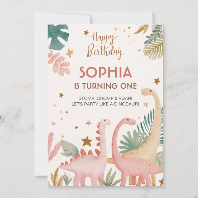 Lovely Pink Dino Invitation (Front)
