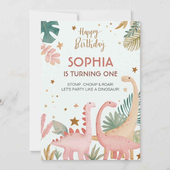Lovely Pink Dino Invitation (Front)