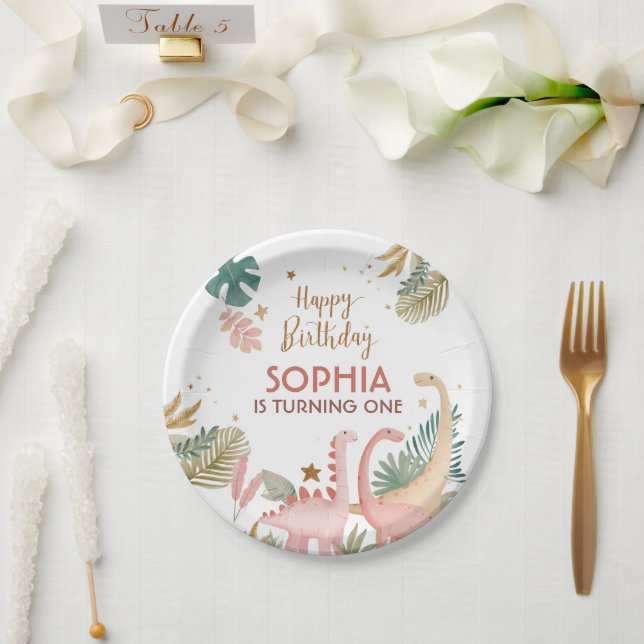 Lovely Pink Dino Paper Plates (Wedding)