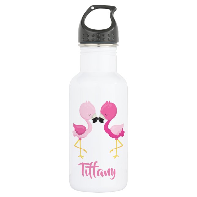 Lovely Pink Flamingos for you Stainless Steel Water Bottle (Front)
