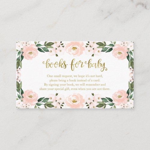 Lovely Pink Floral Baby Shower Books For Baby Enclosure Card
