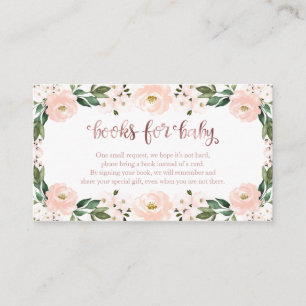 Lovely Pink Floral Baby Shower Books For Baby Enclosure Card