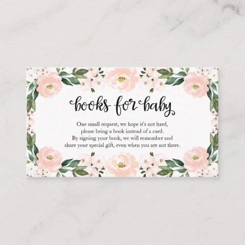 Lovely Pink Floral Baby Shower Books For Baby  Enclosure Card