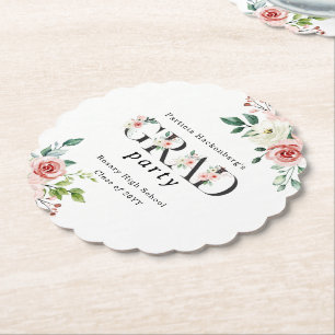 Lovely Pink Floral GRAD Custom Party Paper Coaster