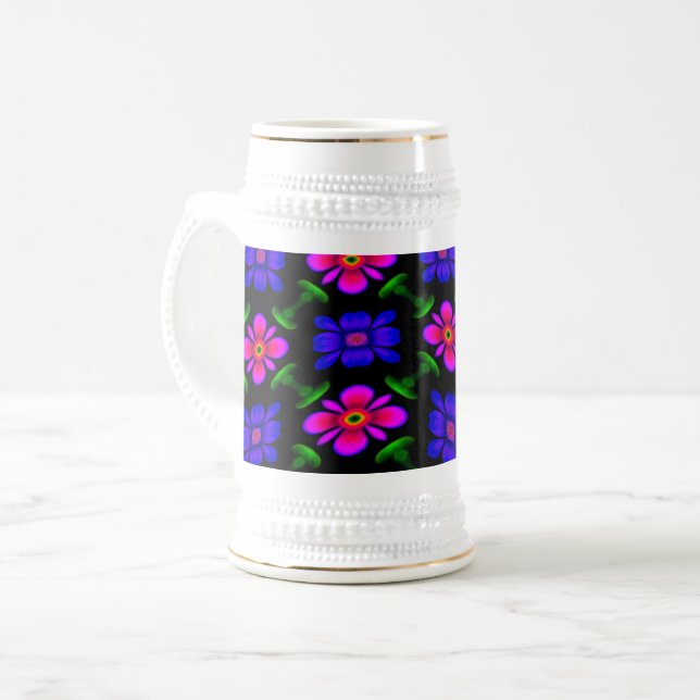 Lovely Pink Flowers Pattern Beer Stein (Front Left)