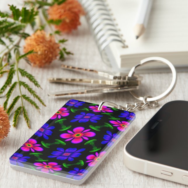 Lovely Pink Flowers Pattern Keychain (Front Right)