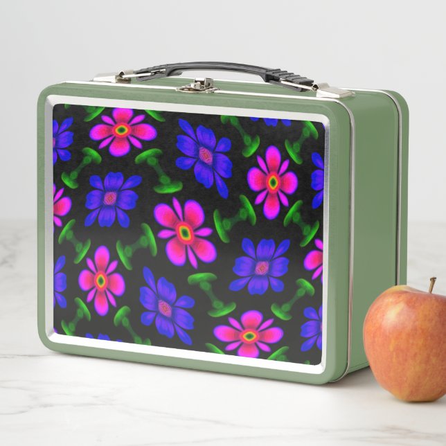 Lovely Pink Flowers Pattern Metal Lunch Box (In Situ)