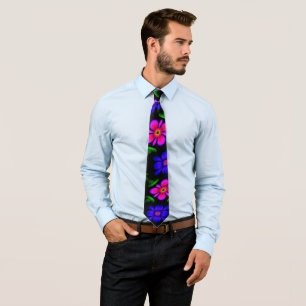 Lovely Pink Flowers Pattern Neck Tie