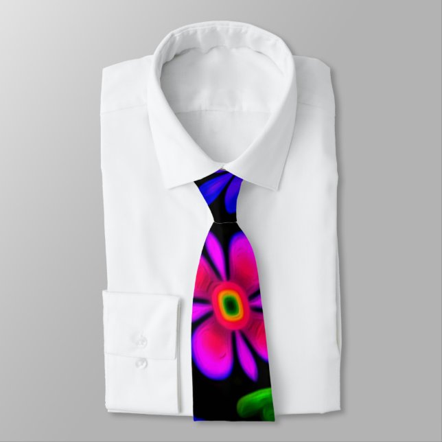 Lovely Pink Flowers Pattern Neck Tie (Tied)