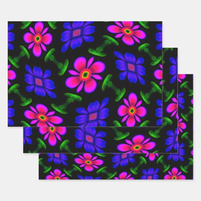 Lovely Pink Flowers Pattern Wrapping Paper Sheets (Set)