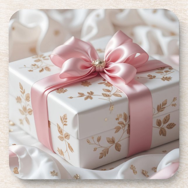 lovely pink gift box beverage coaster (Front)