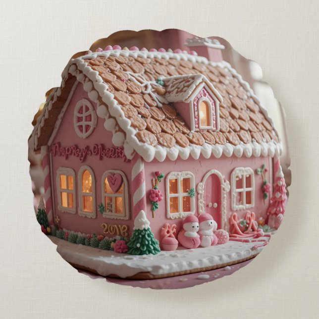 lovely pink gingerbread round pillow (Front)