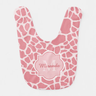 Lovely Pink Giraffe Pattern With Monogram and Name Bib
