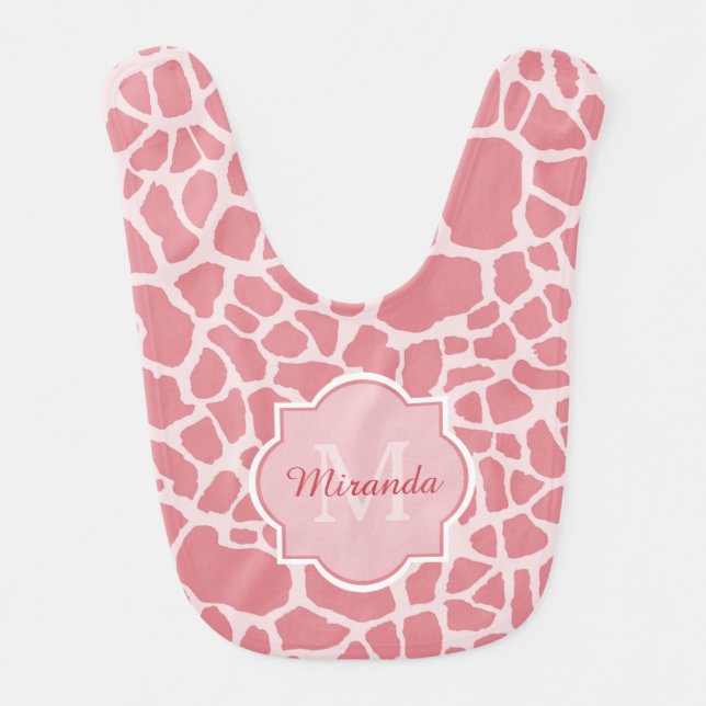 Lovely Pink Giraffe Pattern With Monogram and Name Bib (Front)
