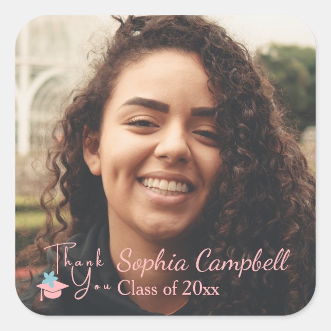 Lovely Pink Graduation Square Sticker (Front)