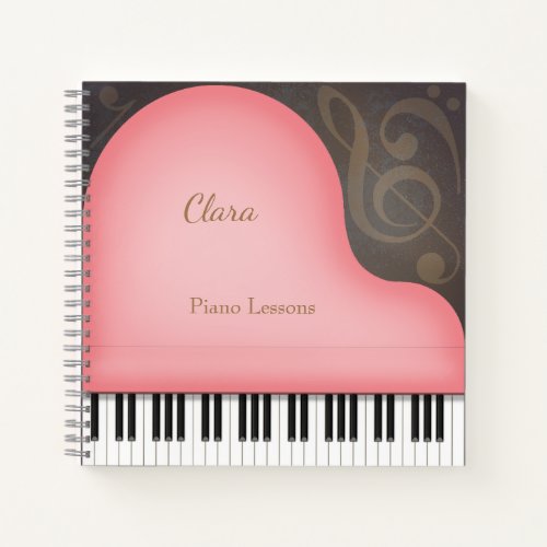 Lovely Pink Grand Piano Music Lovers Personalized Notebook