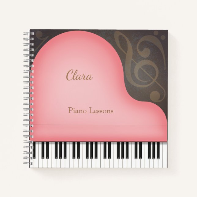 Lovely Pink Grand Piano Music Lover's Personalized Notebook (Front)