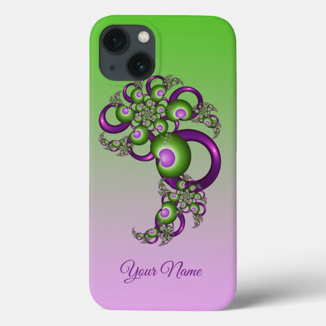 Lovely Pink Green Hearts Abstract Fractal Name Case-Mate iPhone Case (Back)