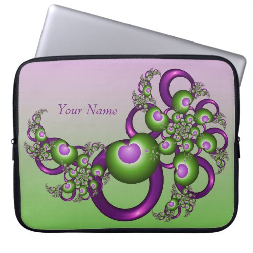 Lovely Pink Green Hearts Abstract Fractal Name Laptop Sleeve