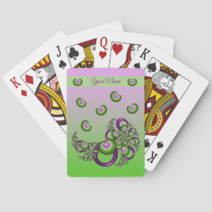 Lovely Pink Green Hearts Abstract Fractal Name Poker Cards