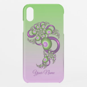 Lovely Pink Green Hearts Abstract Fractal Name iPhone XR Case