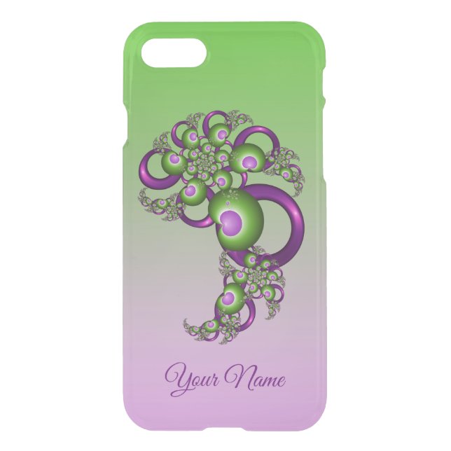 Lovely Pink Green Hearts Abstract Fractal Name Uncommon iPhone Case (Back)