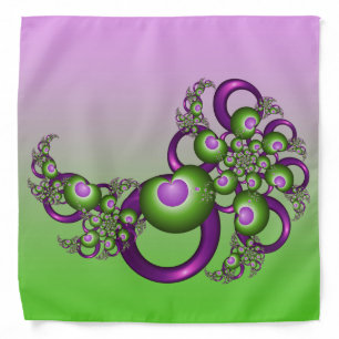Lovely Pink Green Hearts Modern Abstract Fractal Bandana