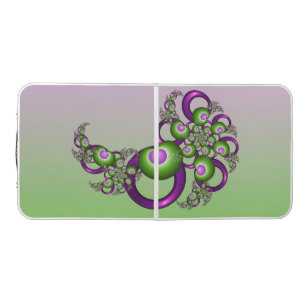 Lovely Pink Green Hearts Modern Abstract Fractal Beer Pong Table