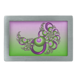 Lovely Pink Green Hearts Modern Abstract Fractal Belt Buckle