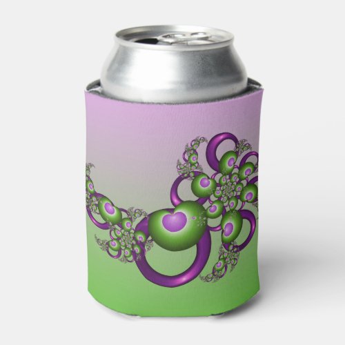 Lovely Pink Green Hearts Modern Abstract Fractal Can Cooler