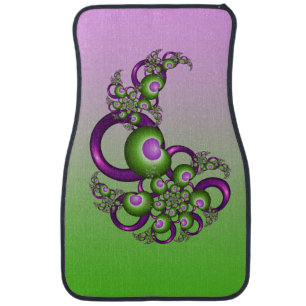 Lovely Pink Green Hearts Modern Abstract Fractal Car Floor Mat