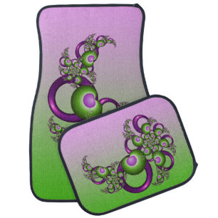 Lovely Pink Green Hearts Modern Abstract Fractal Car Floor Mat