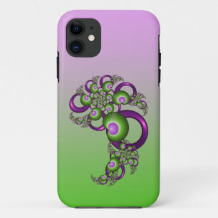 Lovely Pink Green Hearts Modern Abstract Fractal iPhone 11 Case