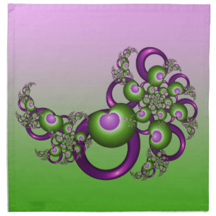 Lovely Pink Green Hearts Modern Abstract Fractal Cloth Napkin