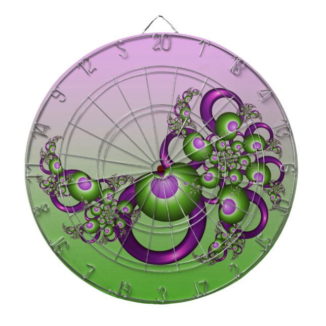 Lovely Pink Green Hearts Modern Abstract Fractal Dart Board (Front)