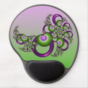 Lovely Pink Green Hearts Modern Abstract Fractal Gel Mouse Pad