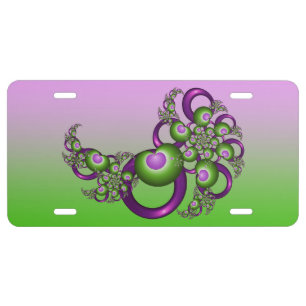 Lovely Pink Green Hearts Modern Abstract Fractal License Plate
