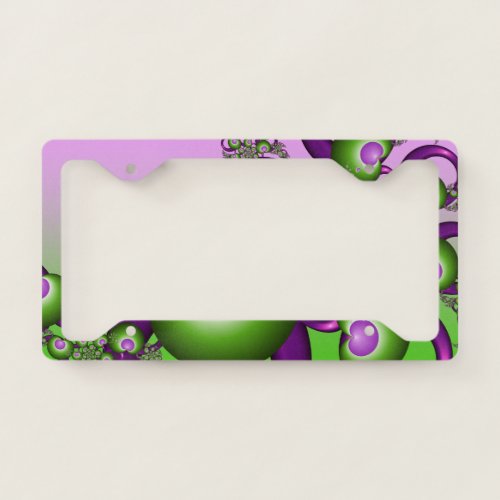 Lovely Pink Green Hearts Modern Abstract Fractal License Plate Frame