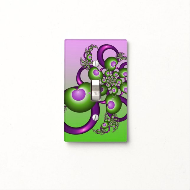 Lovely Pink Green Hearts Modern Abstract Fractal Light Switch Cover (In Situ)