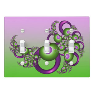Lovely Pink Green Hearts Modern Abstract Fractal Light Switch Cover
