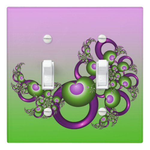 Lovely Pink Green Hearts Modern Abstract Fractal Light Switch Cover