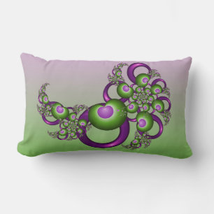 Lovely Pink Green Hearts Modern Abstract Fractal Lumbar Pillow